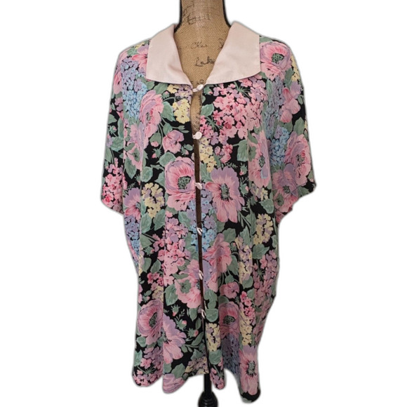 Vintage Victoria's Secret Gold Label Dressing Gown Button Pink Floral Size M/L - Picture 1 of 4